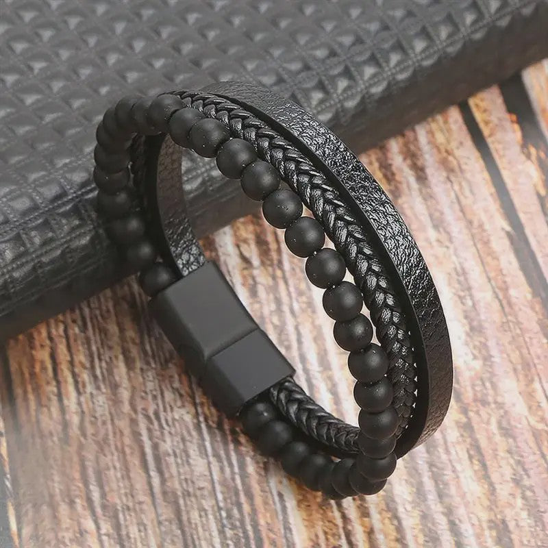 Stijlvolle Heren Armband van Gevlochten Leer - Multi-layer Fashion Accessoire