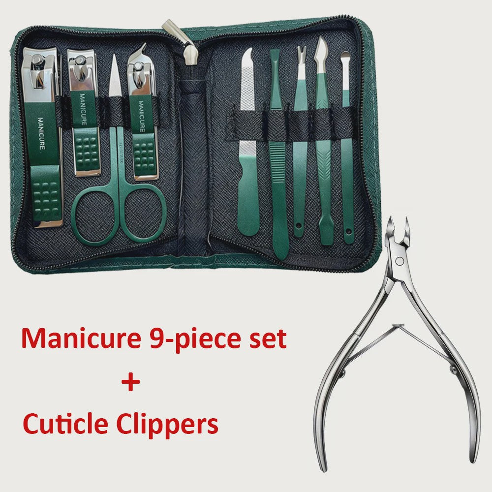 Professionele Manicure & Pedicure Set (9 Delig) - Roestvrij Staal met Reis Etui
