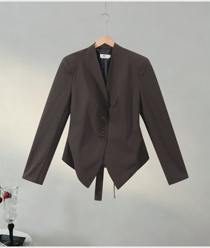 Dames Asymmetrische Blazer met V-hals en Lange Mouwen - Casual Lente Jasje