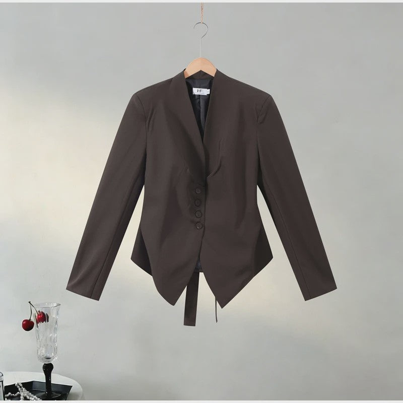 Dames Asymmetrische Blazer met V-hals en Lange Mouwen - Casual Lente Jasje