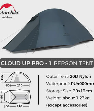 Naturehike Cloud Up Pro 1-Persoons Lichtgewicht Trekking Tent - Waterdicht & Eenvoudig Op te Zetten