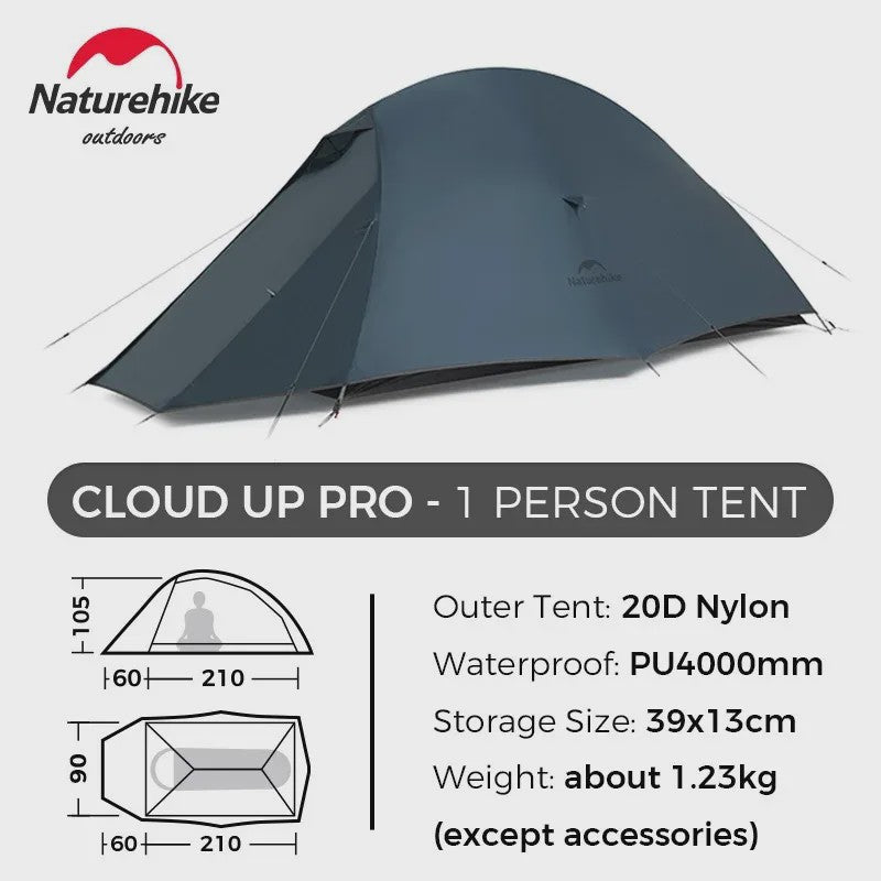 Naturehike Cloud Up Pro 1-Persoons Lichtgewicht Trekking Tent - Waterdicht & Eenvoudig Op te Zetten