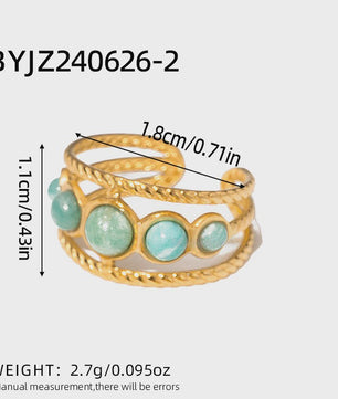 Bohemian Ringen met Natuursteen (Turquoise & Malachiet) - Goudkleurig Staal
