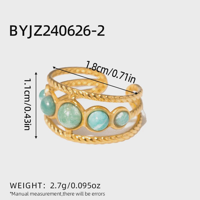 Bohemian Ringen met Natuursteen (Turquoise & Malachiet) - Goudkleurig Staal