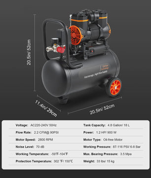 Stille Olievrije Air Compressor 900W - Draagbaar & Krachtig