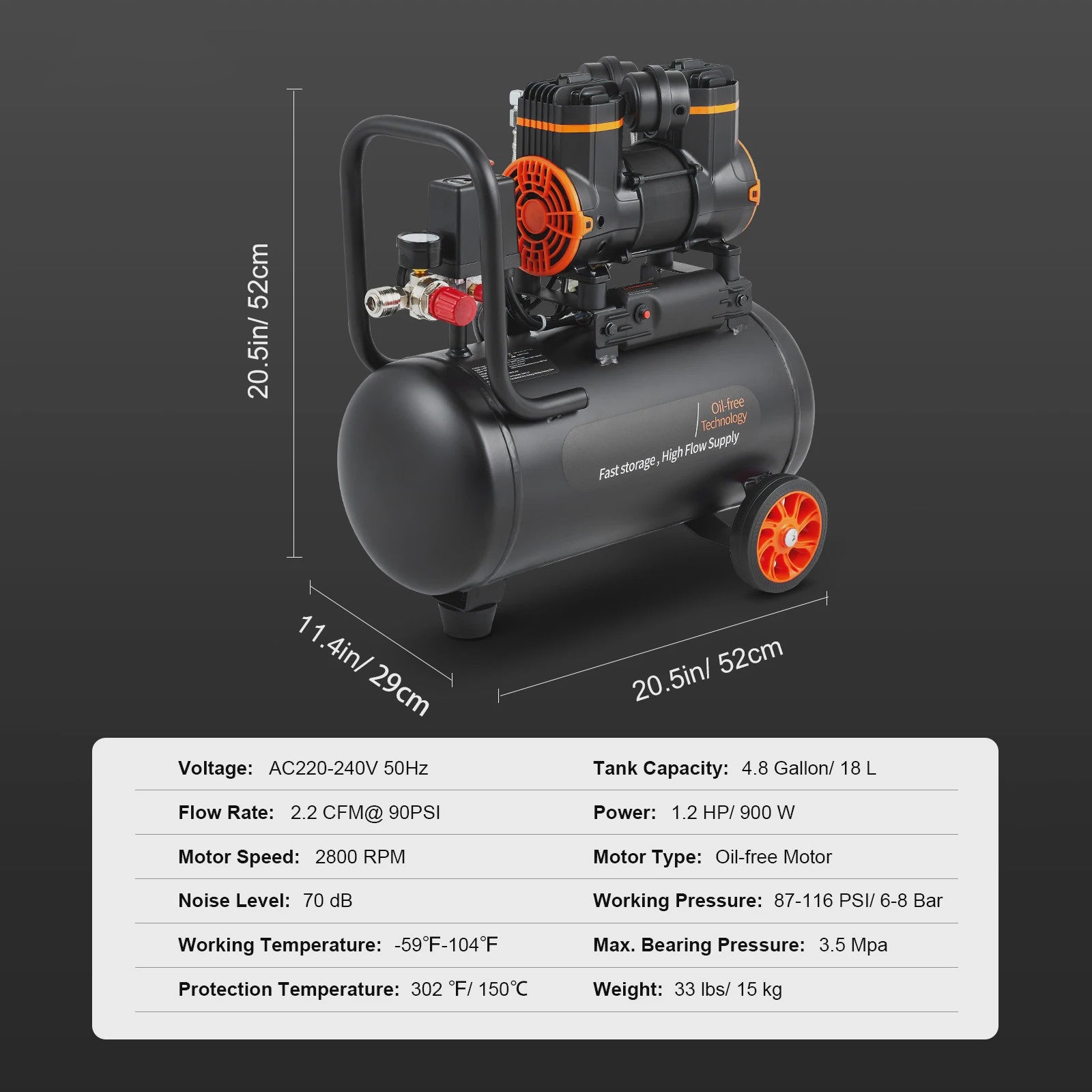 Stille Olievrije Air Compressor 900W - Draagbaar & Krachtig