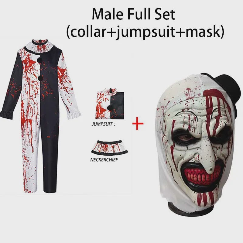 Bloedige Art the Clown Kostuum - Terrifier Killer Clown Jumpsuit voor Halloween & Carnavalsfeest