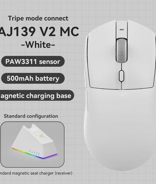 Ajazz AJ139 V2 MC Gaming Muis: Draadloos, RGB, 24000 DPI & Magnetische Oplaadbasis
