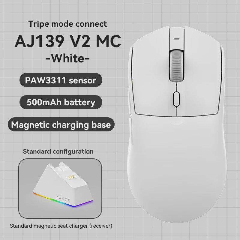 Ajazz AJ139 V2 MC Gaming Muis: Draadloos, RGB, 24000 DPI & Magnetische Oplaadbasis