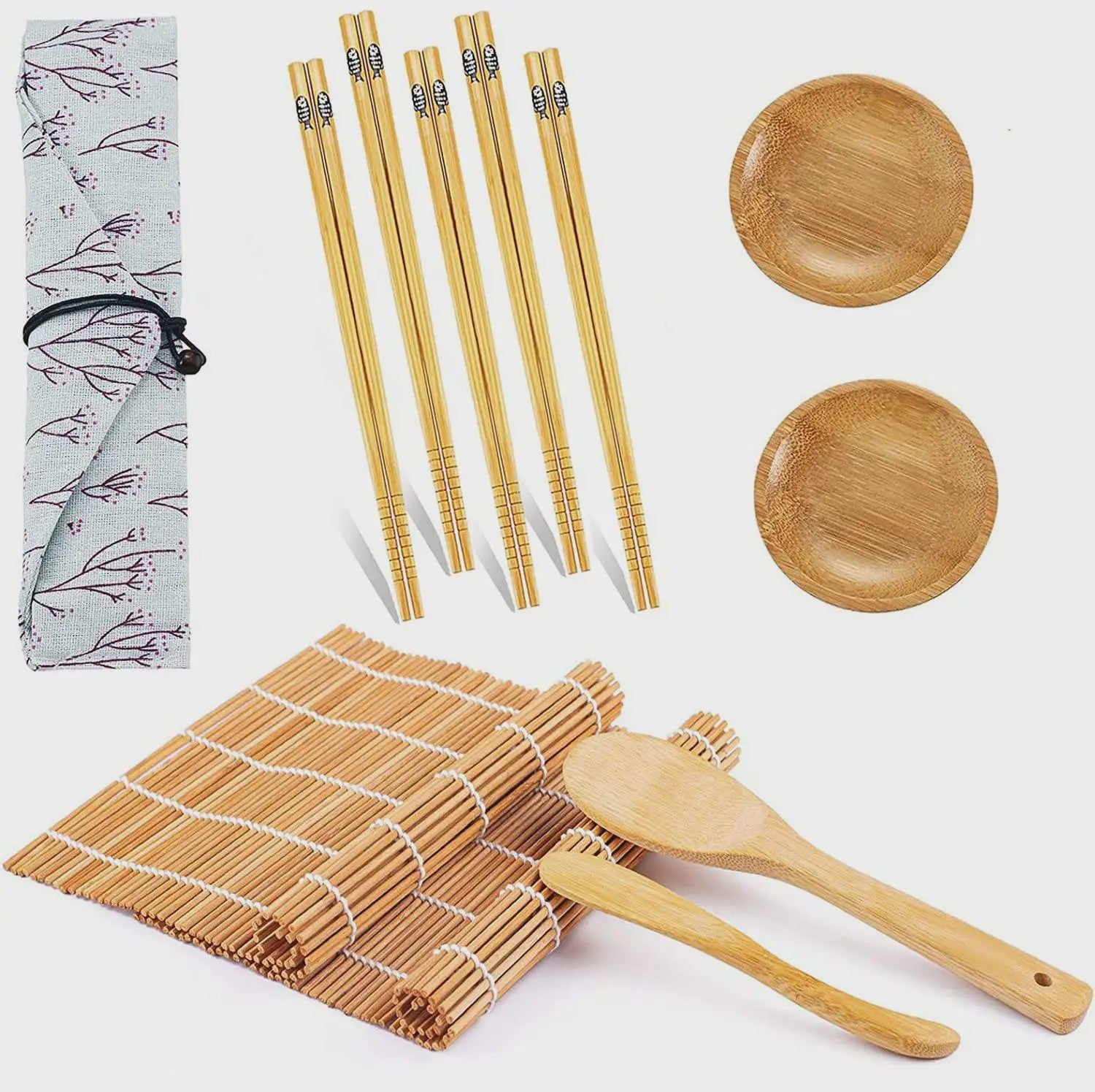 Compleet Sushi Maken Set: Bamboe Mats, Bazooka, Lepels, Eetstokjes & Meer
