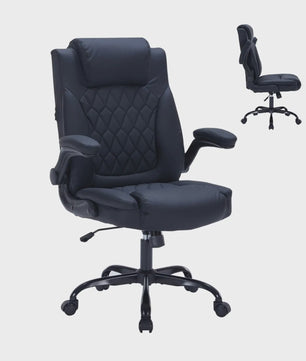Ergonomische Directiestoel Kunstleer - 159KG Draagvermogen, Lendesteun & Opklapbare Armleuningen