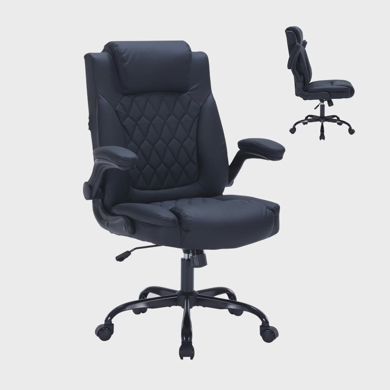 Ergonomische Directiestoel Kunstleer - 159KG Draagvermogen, Lendesteun & Opklapbare Armleuningen
