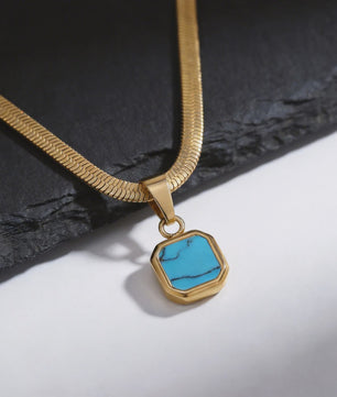 Vnox Heren Ketting met Geometrische Vierkante Natuursteen Hanger - Goud/Zilver Kleur Roestvrij Staal Blade Ketting
