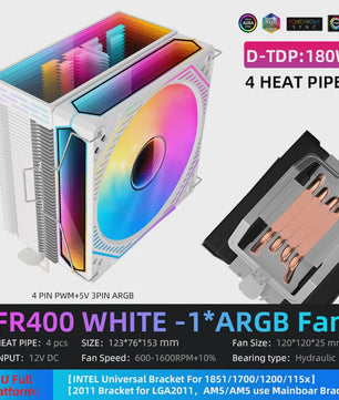 Metalfish FR600 CPU Air Cooler: 6 Heatpipes, ARGB PWM 12cm Fan, 153mm Hoogte