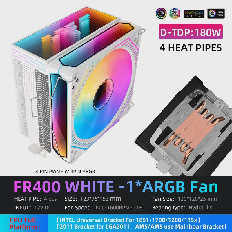 Metalfish FR600 CPU Air Cooler: 6 Heatpipes, ARGB PWM 12cm Fan, 153mm Hoogte