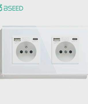 BSEED Wandcontactdoos met Dubbele USB & Type-C Poorten - Stijlvol Glazen Frame