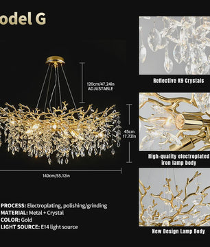 Moderne Gouden Kristallen Tak Kroonluchter - Sfeervolle Plafondlamp met E14 Fitting