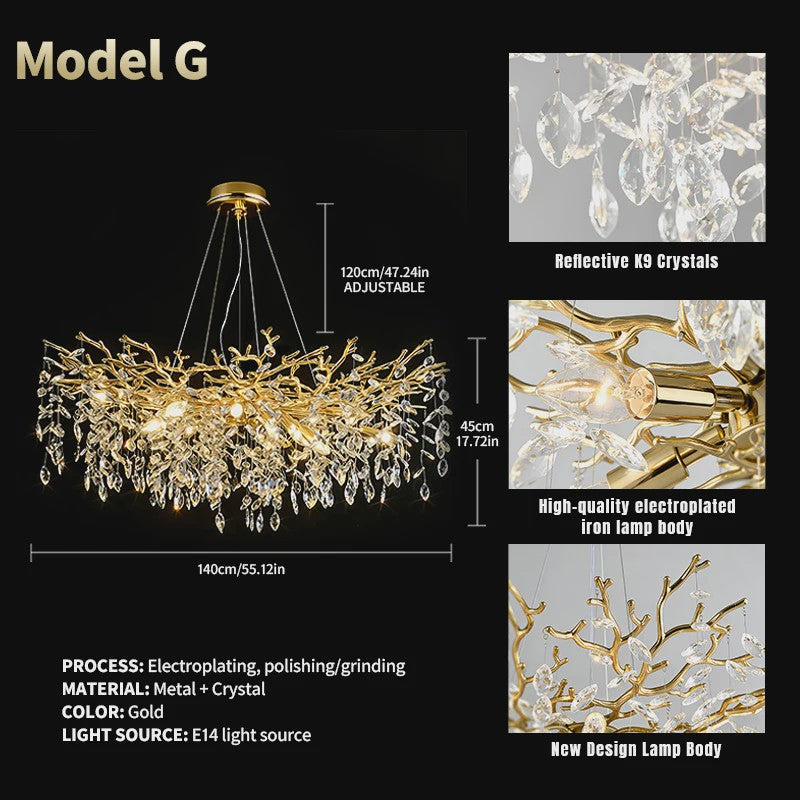 Moderne Gouden Kristallen Tak Kroonluchter - Sfeervolle Plafondlamp met E14 Fitting