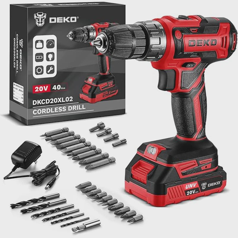 DEKO 20V Accuboormachine Set met Batterij en Lader - Krachtig en Veelzijdig