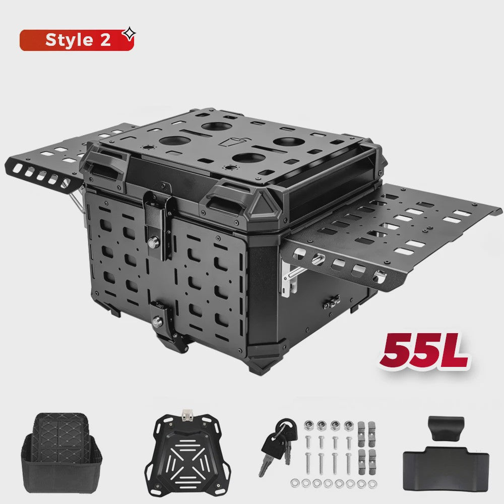 KEMIMOTO Universele Motor Topkoffer 55L Aluminium CNC - Snelontgrendeling & Helm Opbergbox