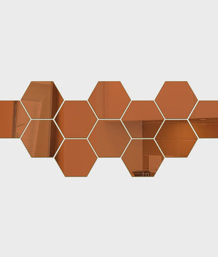 Zeskant Spiegel Muurstickers Set - 3D Decoratie voor Woonkamer, Slaapkamer & Badkamer (Rose Gold)