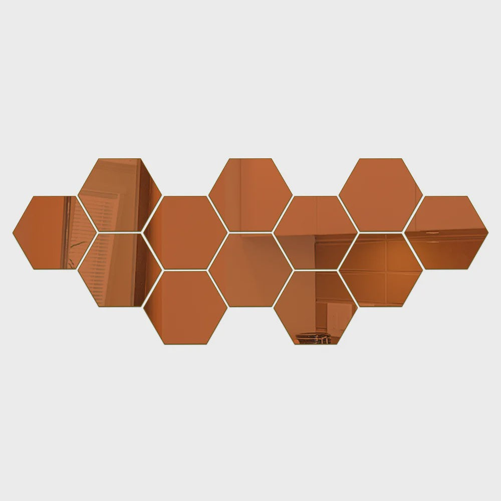 Zeskant Spiegel Muurstickers Set - 3D Decoratie voor Woonkamer, Slaapkamer & Badkamer (Rose Gold)