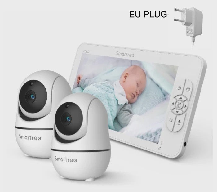 7" HD Babyfoon met 2 Camera's, Split Screen, Pan/Tilt/Zoom & 4000mAh Batterij