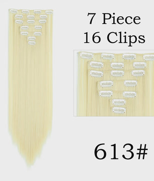 24 Inch Clip-in Haarverlenging - 7 Delig Set met 16 Clips - Synthetisch Recht Haar (Blond & Zwart)