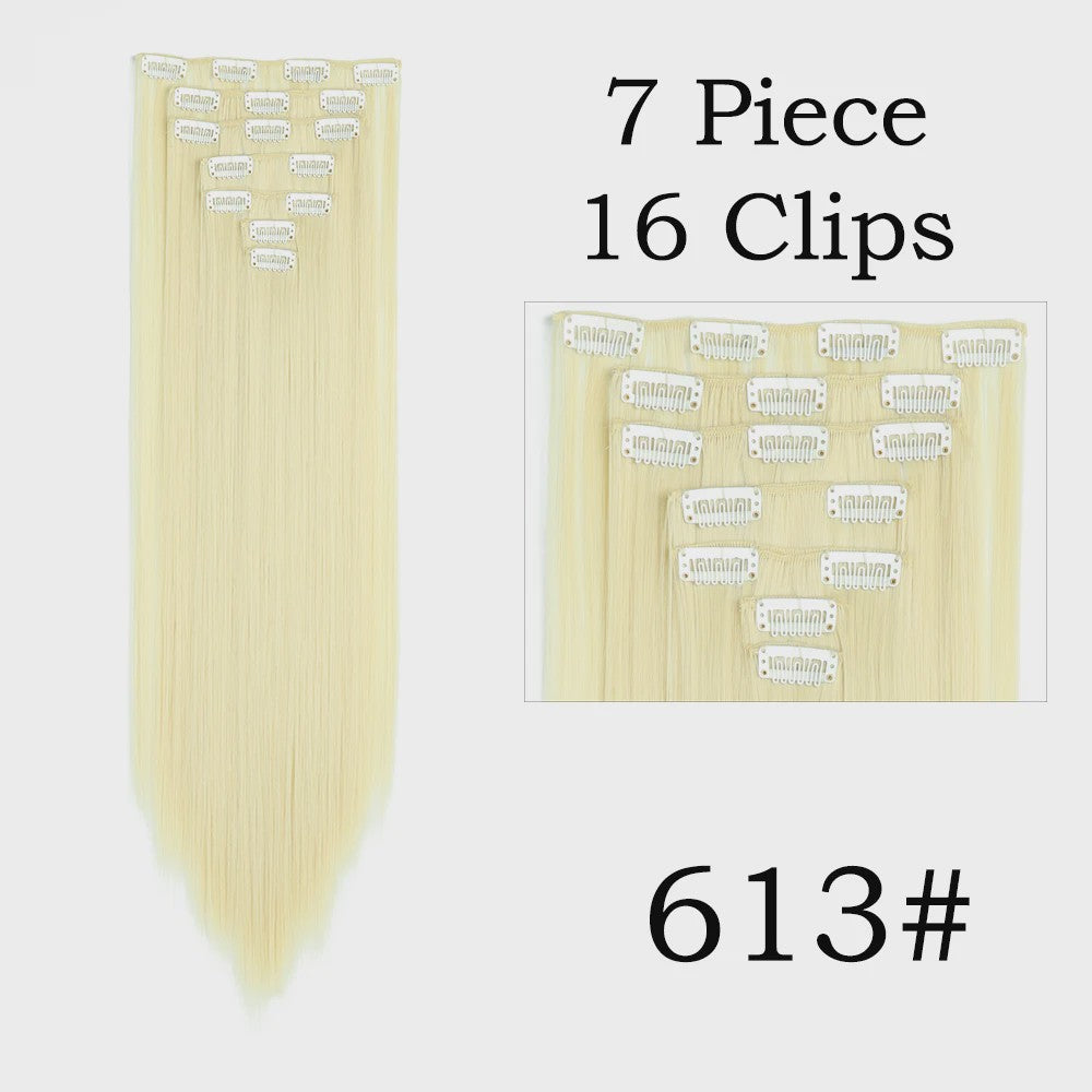 24 Inch Clip-in Haarverlenging - 7 Delig Set met 16 Clips - Synthetisch Recht Haar (Blond & Zwart)