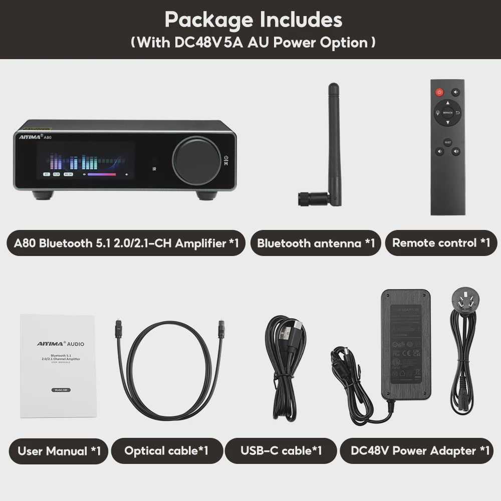 AIYIMA A80 Krachtige Stereo Power Versterker met DAC & Bluetooth (2x300W, Class D)