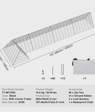 Grote Kipren Tunnel 400 cm - Draagbare en Uitbreidbare Ren voor Kippen en Kleinvee