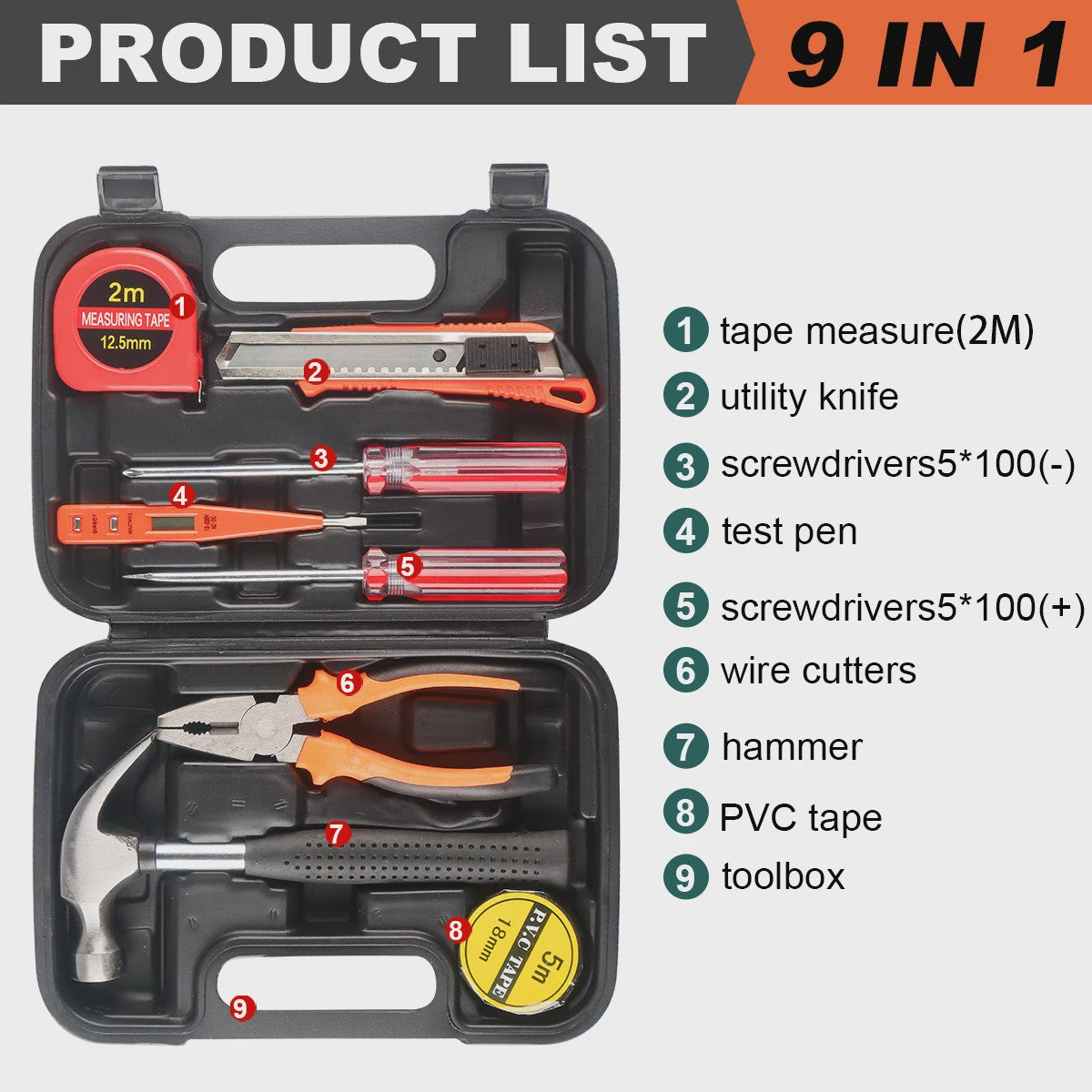 Complete Gereedschapskist Set - 8-13 Delig Huishoudgereedschap voor Auto- en Huisreparaties