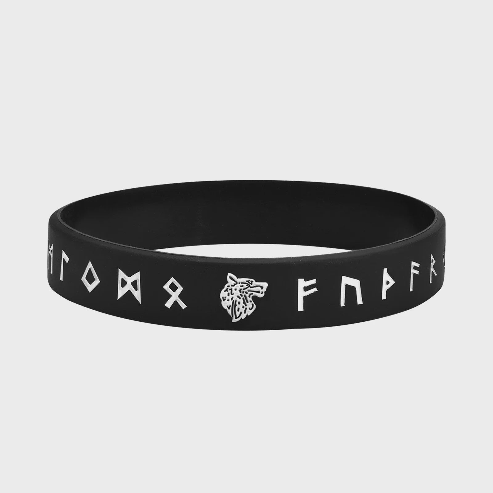 Mprainbow Heren Viking Rune Armband - Wolf Design, Zwart/Wit Siliconen Polsband