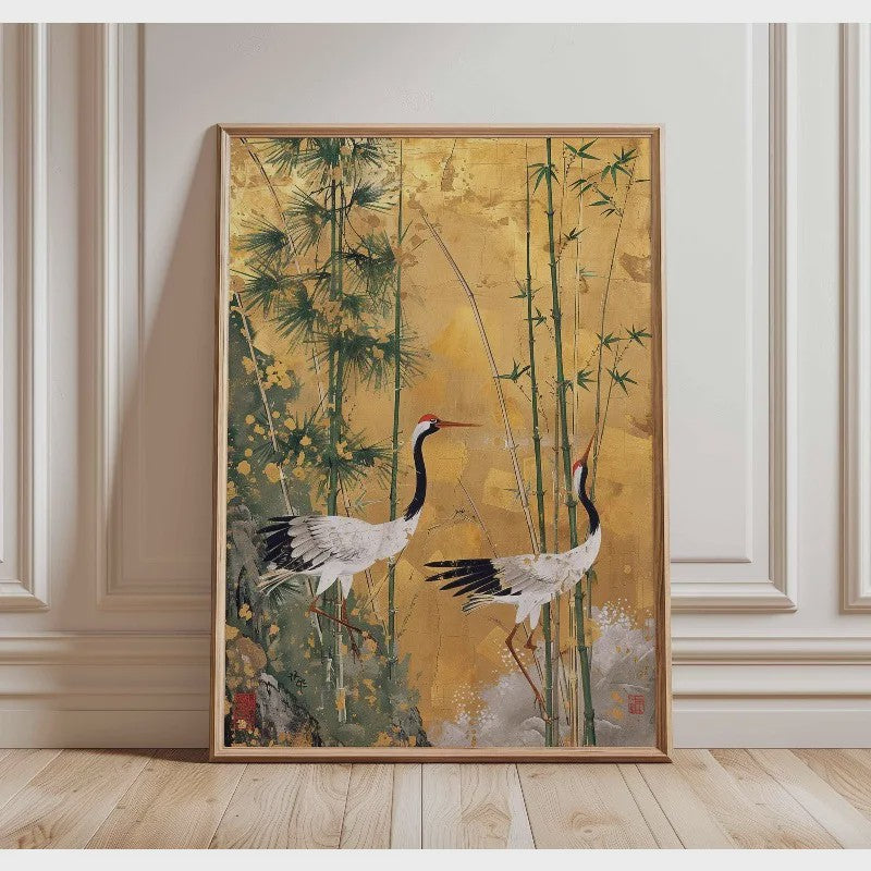 Elegante Japanse Kraanvogels Poster - Aziatische Wanddecoratie op Canvas