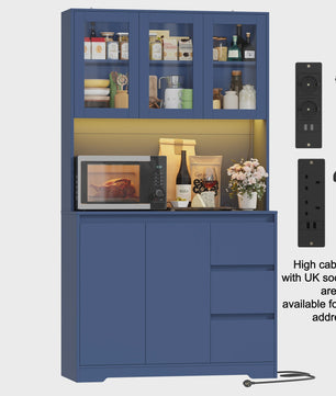 Keuken Buffetkast met LED Verlichting, 3 Lades en Stopcontacten - 100x38.5x180cm