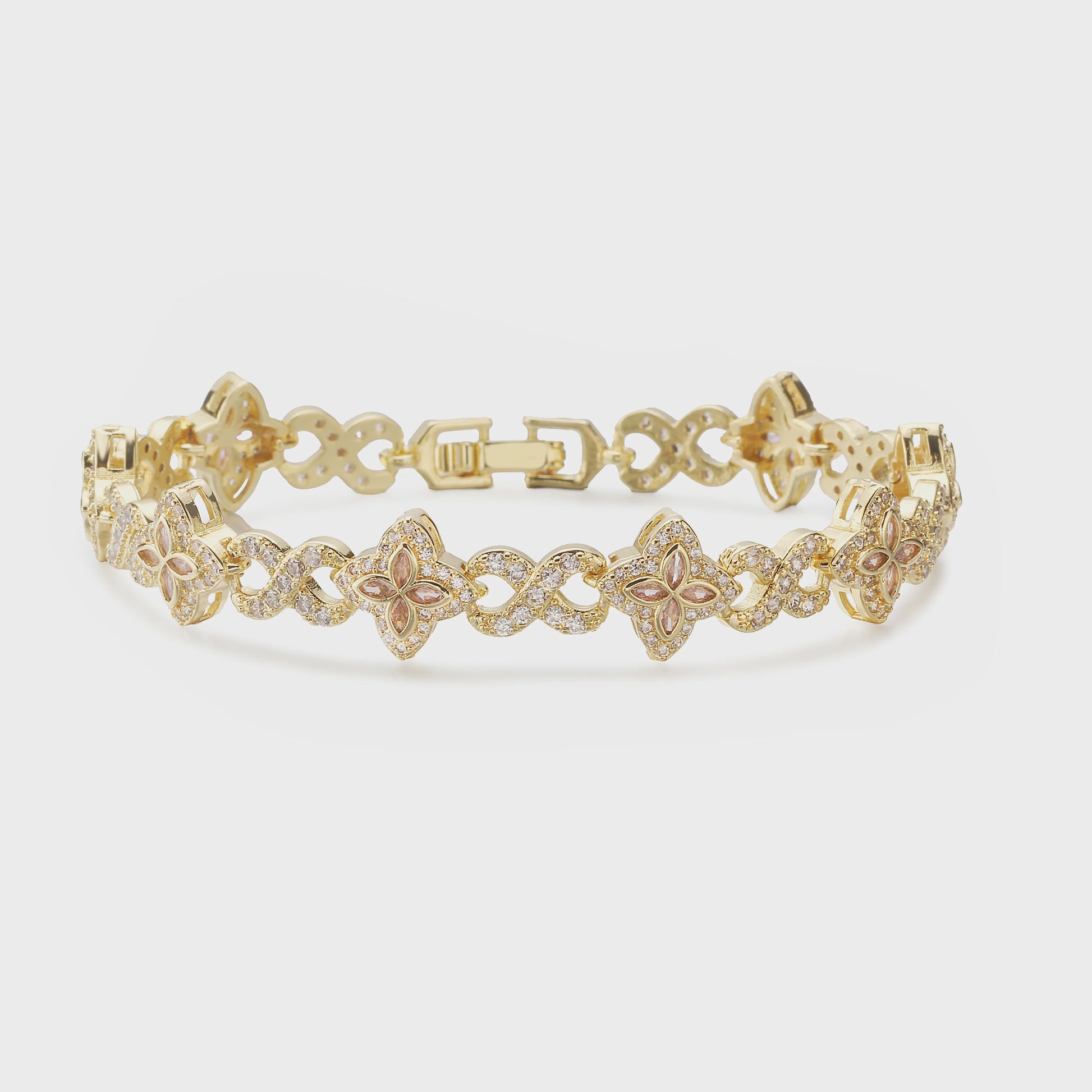Luxe Gouden Armband met Klaver Hanger en Sprankelende Zirkonia - Dames Sieraden