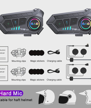 Motorhelm Intercom Systeem - Bluetooth 5.3 Headset voor 2 Motorrijders - 300M Bereik, Waterdicht & Muziek Delen