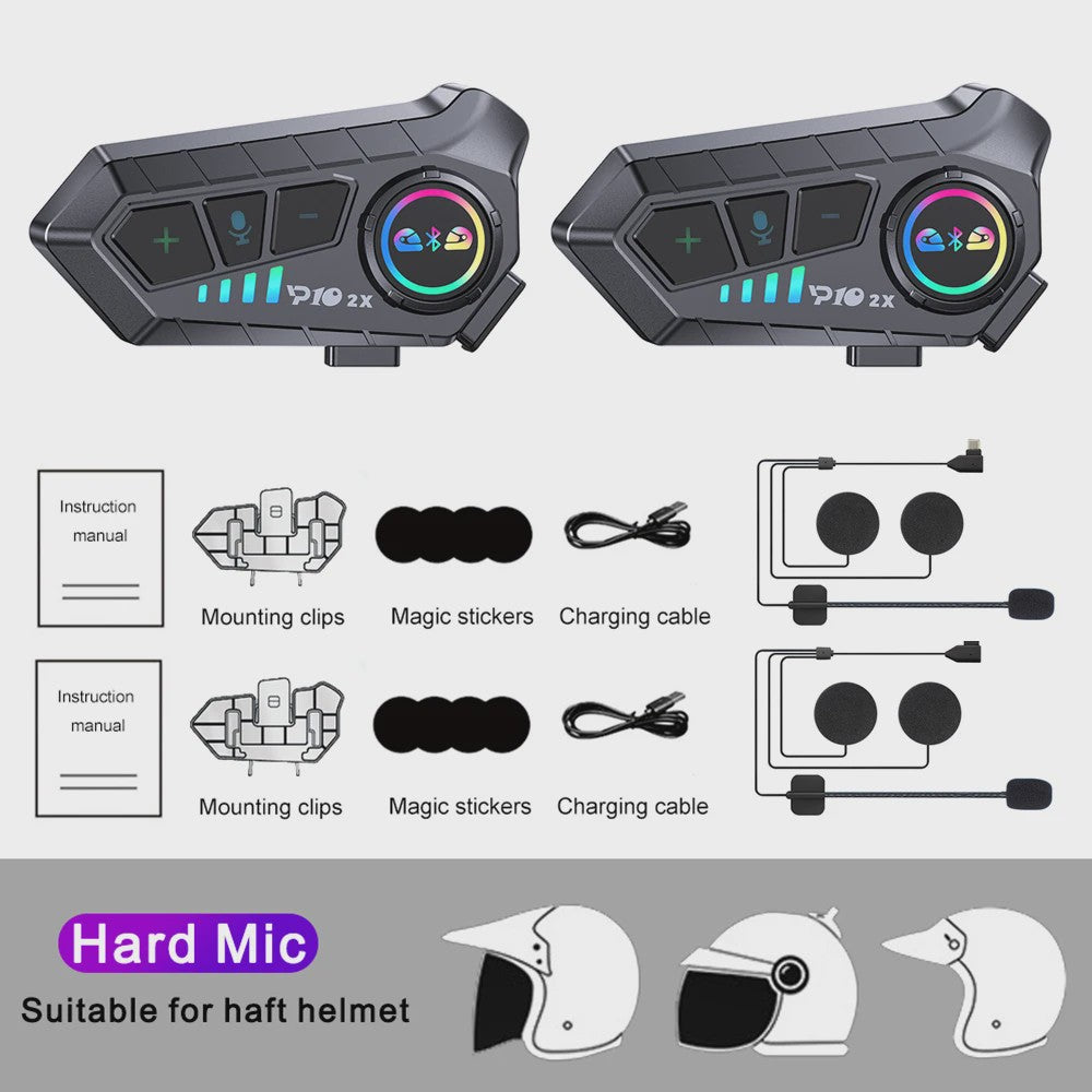 Motorhelm Intercom Systeem - Bluetooth 5.3 Headset voor 2 Motorrijders - 300M Bereik, Waterdicht & Muziek Delen