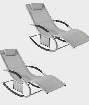 Set van 2 Loungestoelen - Verstelbare Ligstoelen met Kussen voor Tuin, Terras & Strand