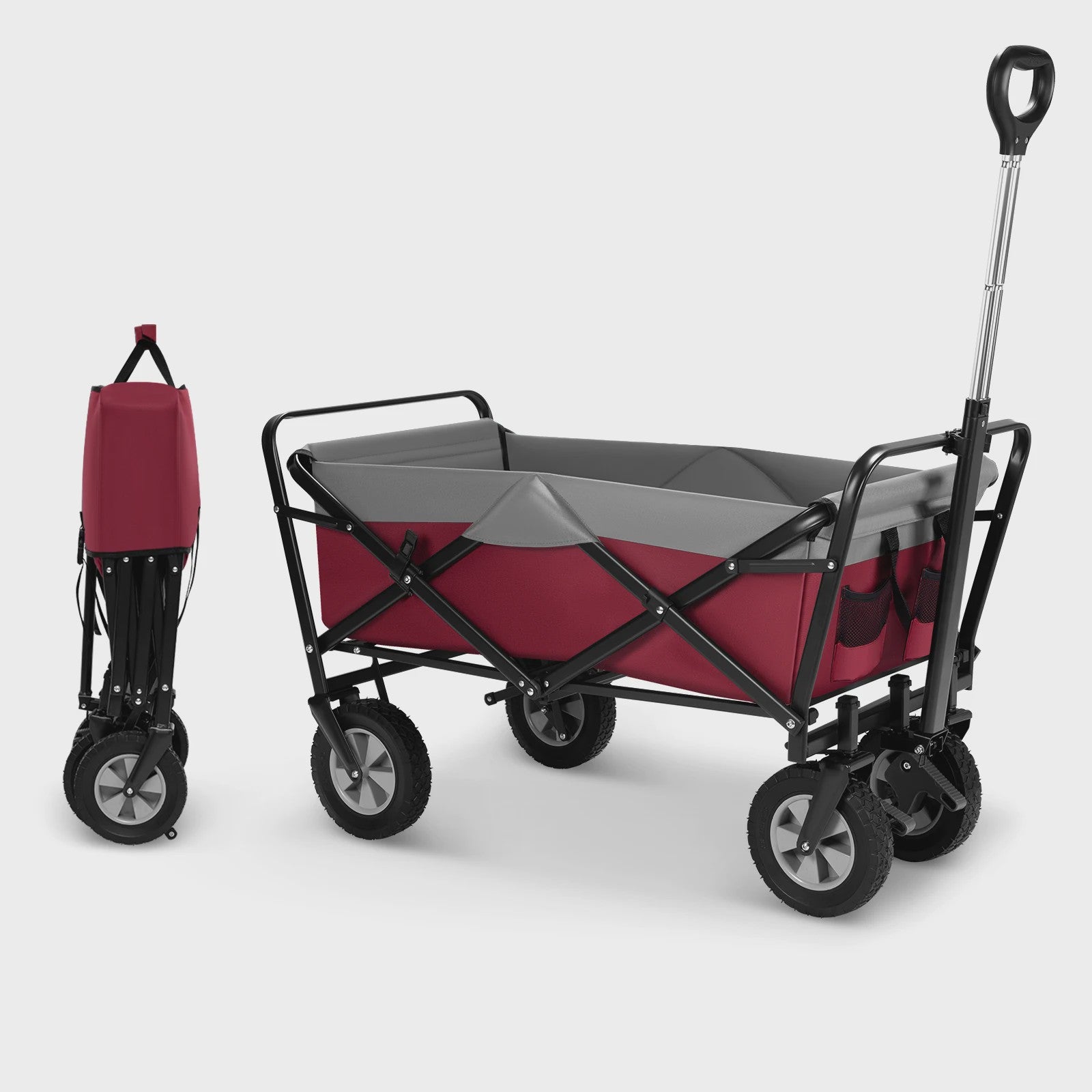 Opvouwbare Transportkar 100L met Verstelbare Handgreep en Zijvak - All-Terrain