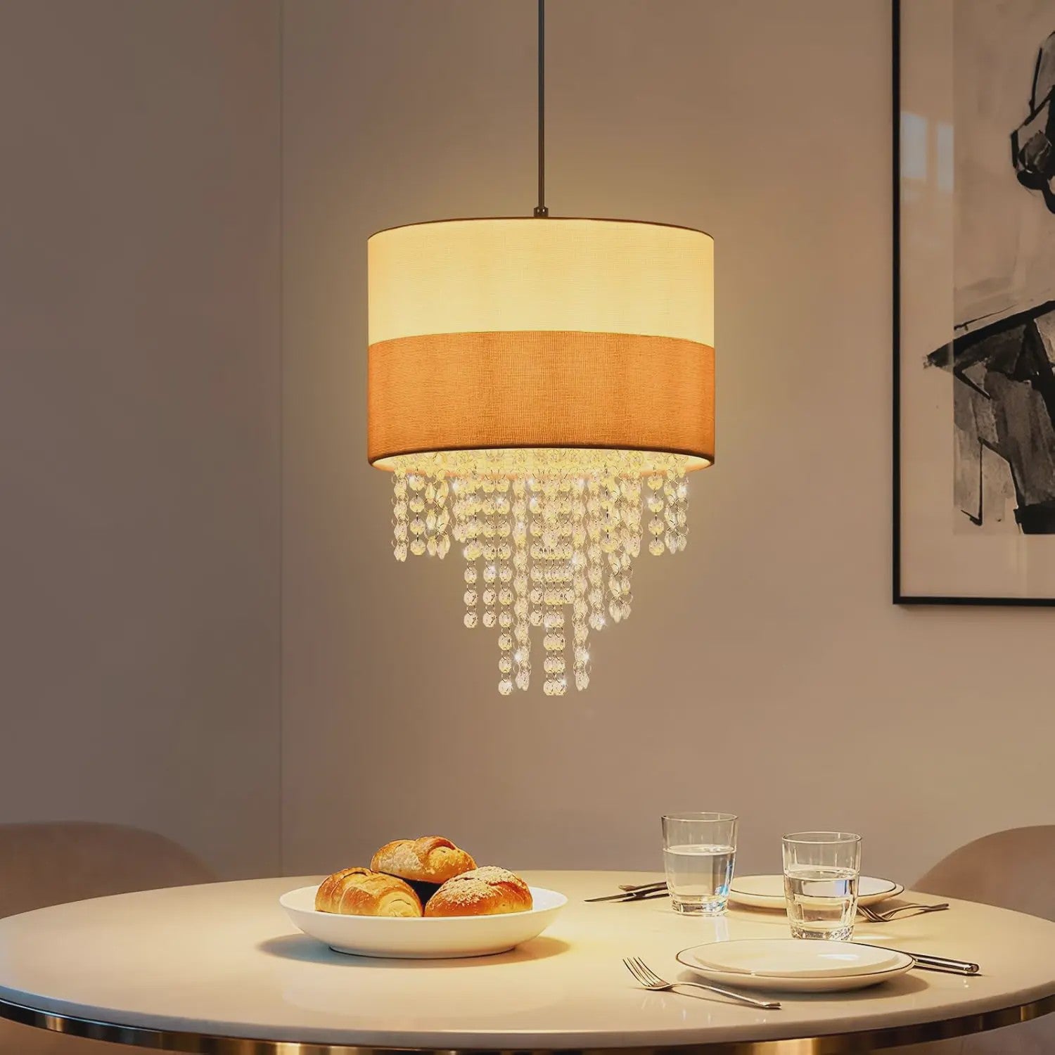 Vintage Hanglamp 4-Lichts E27 Stof met Verstelbare Hoogte voor Eetkamer, Woonkamer of Keuken