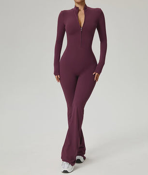 Dames Fitness Jumpsuit met Rits en Lange Mouwen - Perfect voor Yoga, Gym & Workout