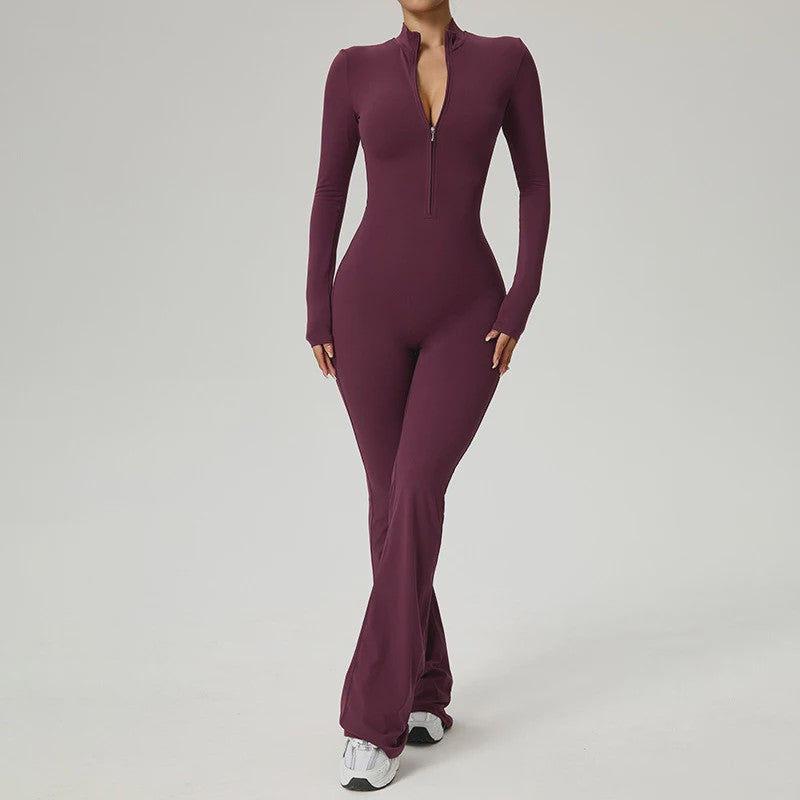 Dames Fitness Jumpsuit met Rits en Lange Mouwen - Perfect voor Yoga, Gym & Workout