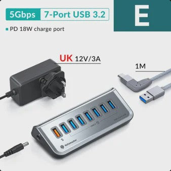 Yottamaster USB 3.2 Hub 10Gbps Type-C Docking Station met 5x USB 3.0 Poorten