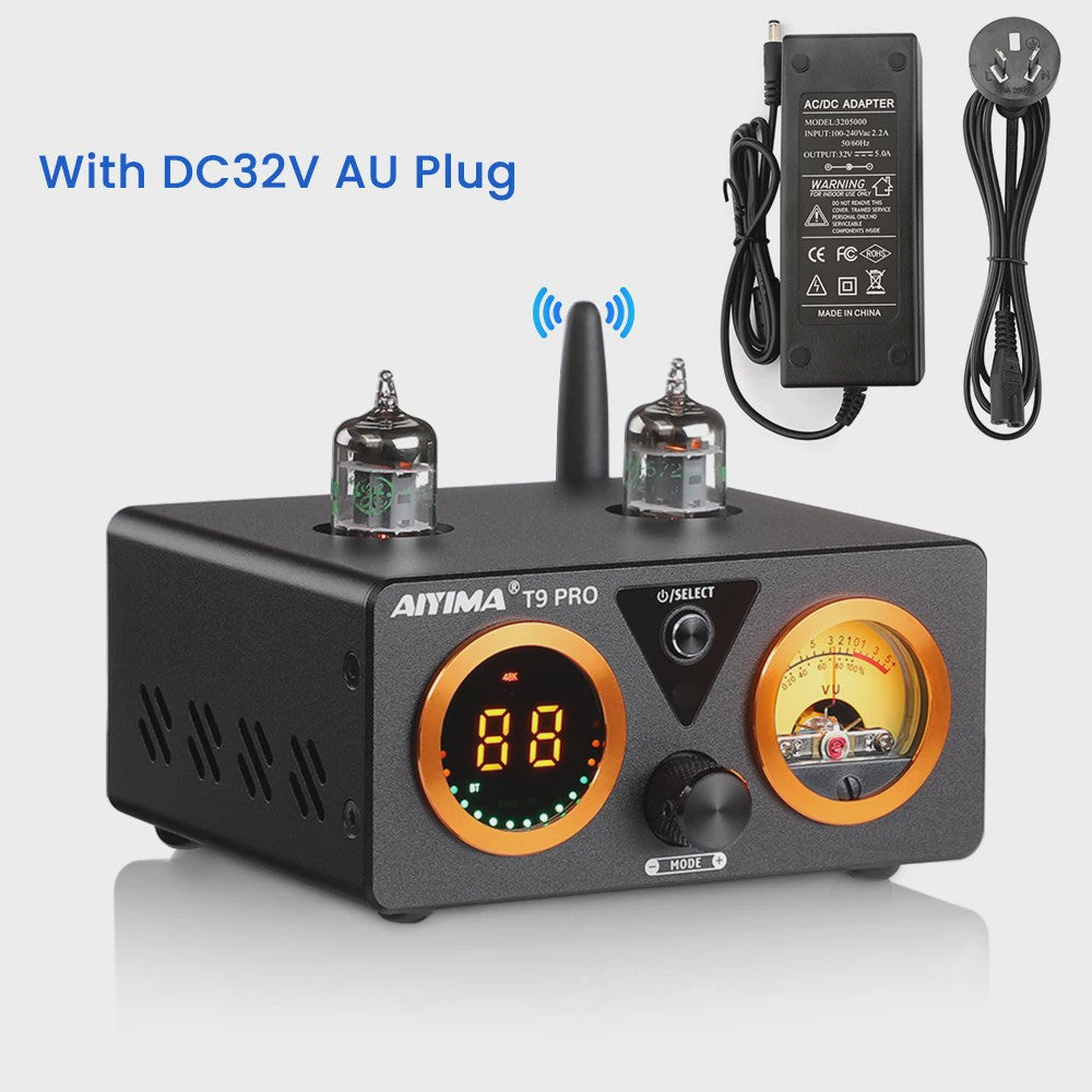 AIYIMA T9 PRO HiFi Bluetooth 5.2 Tube Versterker met VU Meter - 100W x 2 Stereo Audio Amp met USB DAC, COAX & OPT
