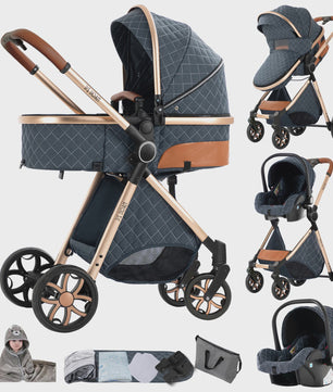 Magic ZC Premium 3-in-1 Baby Reiswieg & Kinderwagen Set - Luxe Beige, Compact, Inclusief Autostoel & Draagmand, Geschikt Vanaf Geboorte