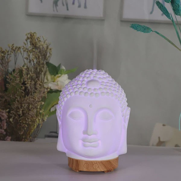 Buddha Hoofd Aroma Diffuser met Nachtlampje - 100ml Etherische Olie Verstuiver