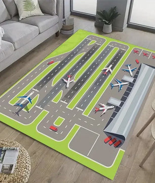 VIKAMA Speelkleed Vliegveld met Vliegtuigen - Wasbaar & Antislip Speelmat voor Kinderkamer