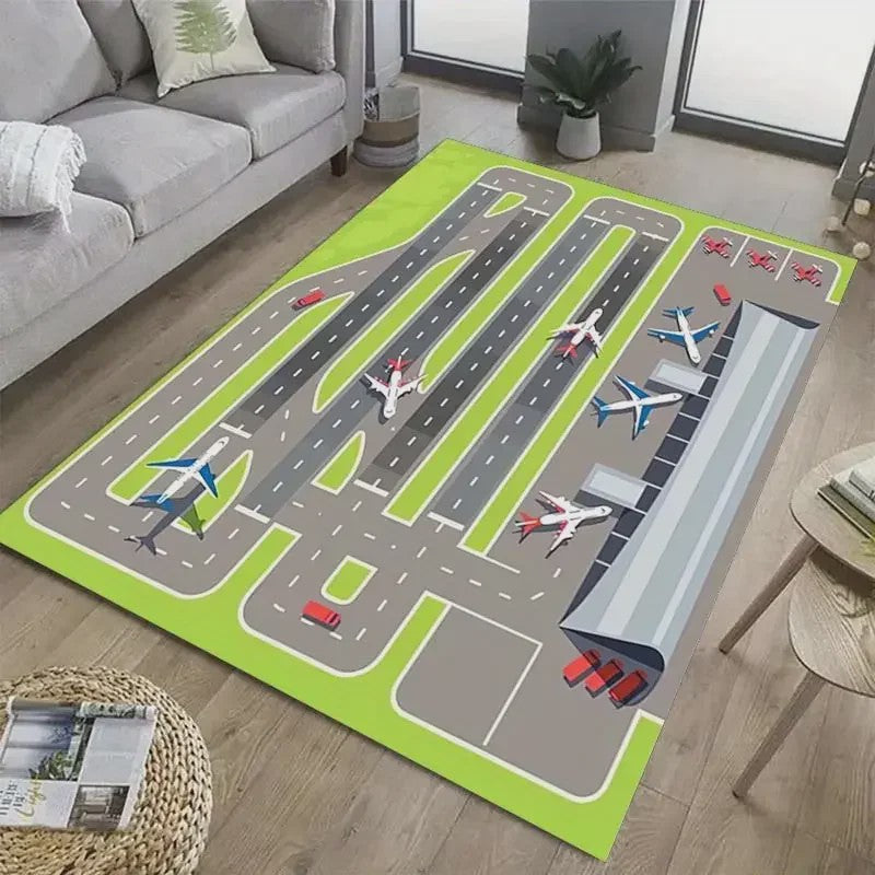 VIKAMA Speelkleed Vliegveld met Vliegtuigen - Wasbaar & Antislip Speelmat voor Kinderkamer