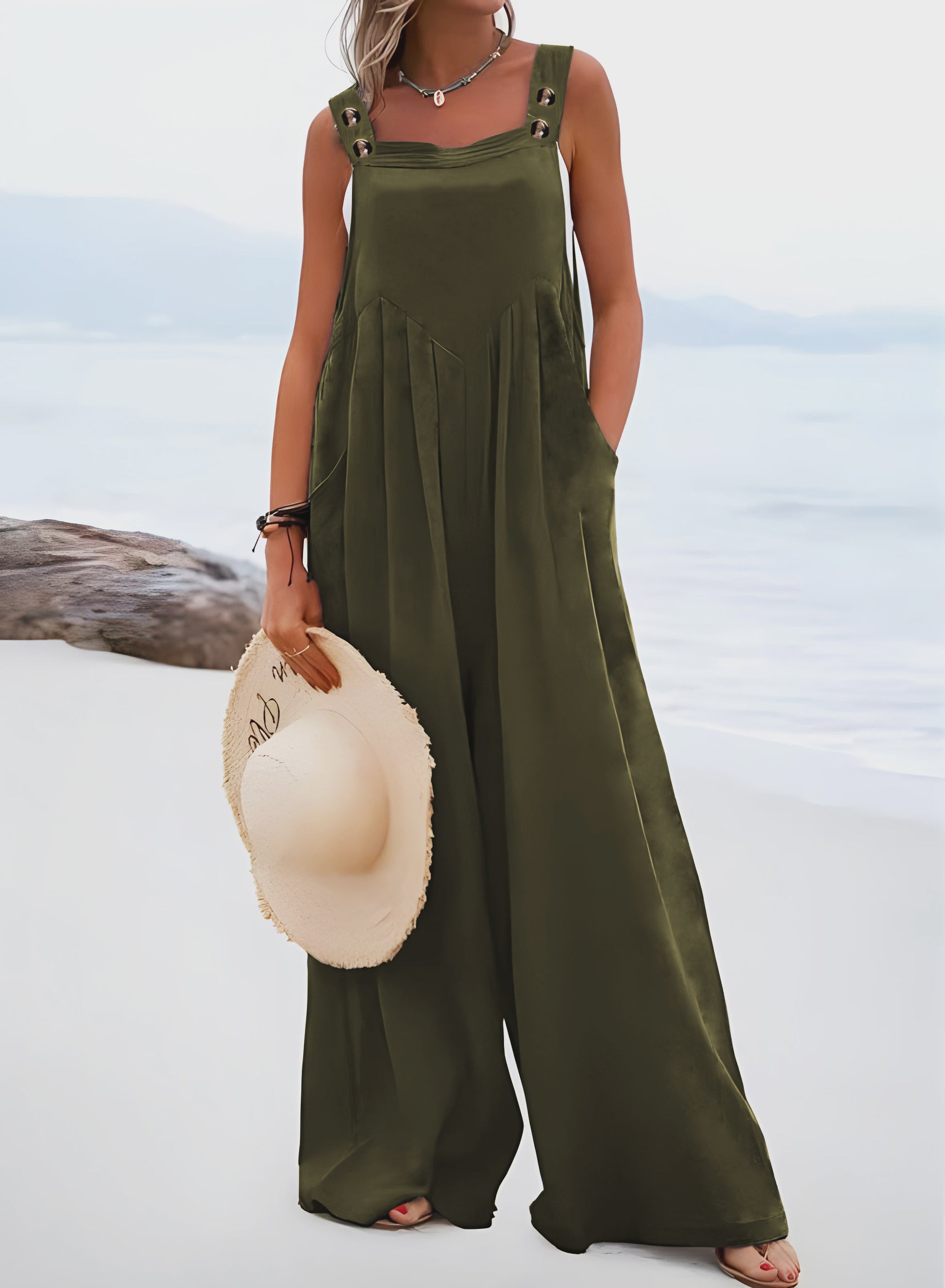 Zomerse Wijde Pijp Jumpsuit met Bretels - Casual en Comfortabel